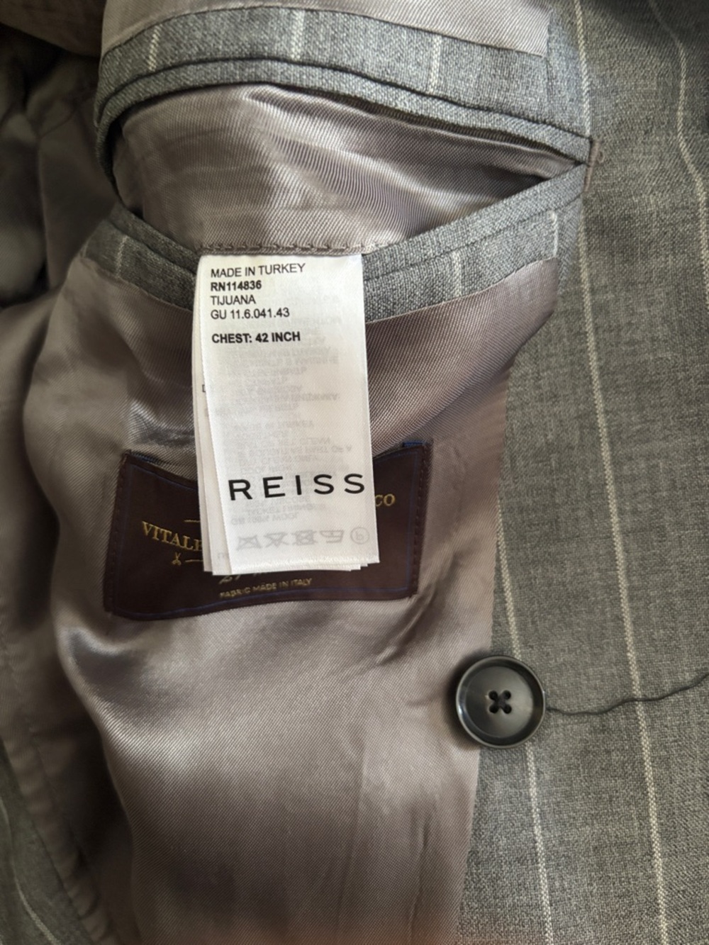 Reiss Gray Pinstripe Double-Breasted Suit Jacket - Picture 5 of 5